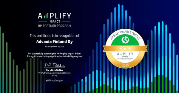 Advanian laiteliiketoiminta kasvaa vastuullisesti – HP myönsi 3 tähden Amplify Impact -sertifikaatin