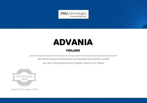 Advania jatkaa Dell Technologies Titanium ‑kumppanina